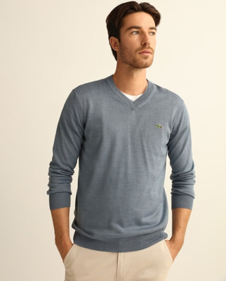 Lacoste - Jersey De Hombre Azul Con El Cuello De Pico