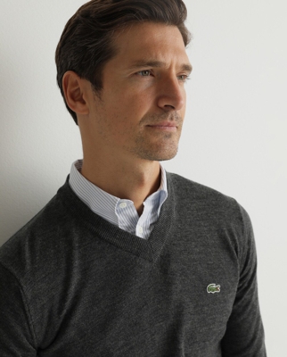 Lacoste - Jersey De Hombre Gris Con El Cuello De Pico