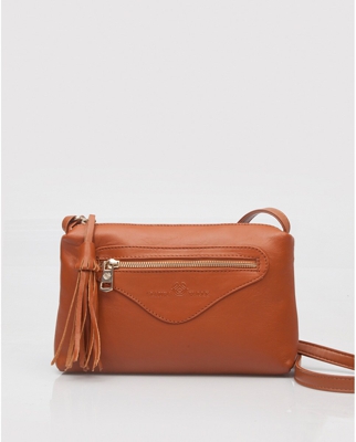 Laura Valle - Bandolera De Mujer De Piel De Cordero Lisa En Camel Con Borla