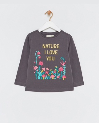 Sfera - Camiseta De Niña Gris Con Flores ''Nature I Love You''