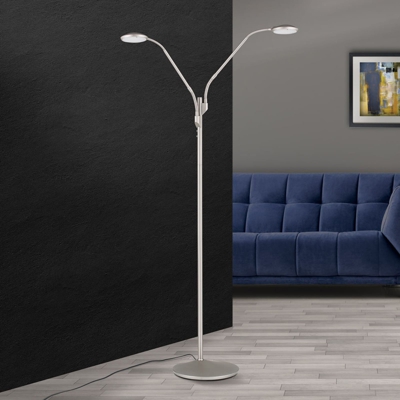 Lámpara de pie LED Cobra, 2 luces, níquel-mate