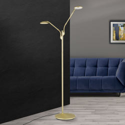 Lámpara de pie LED Cobra, 2 luces, latón-mate en oferta