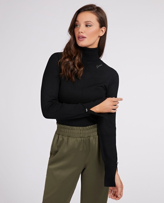 Guess - Jersey Básico De Mujer Cuello Alto Manga Larga