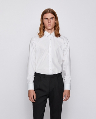 Boss - Camisa Fácil Plancha De Hombre Slim Lisa Blanca