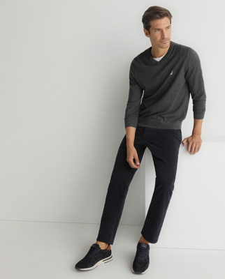 Nautica - Jersey De Hombre Gris Con El Cuello De Pico