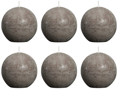 Bolsius 6x Velas de Bola Rústicas Decorativas 80 mm Gris Topo Combustión 24 H