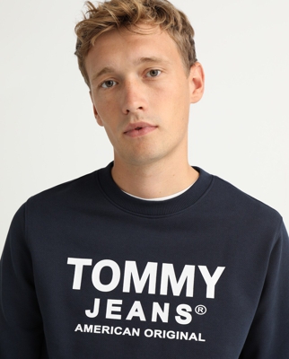 Tommy Jeans - Sudadera De Hombre En Azul Marino Y Print En Blanco A Contraste