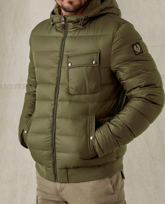 Belstaff - Plumífero De Hombre Verde Con Capucha