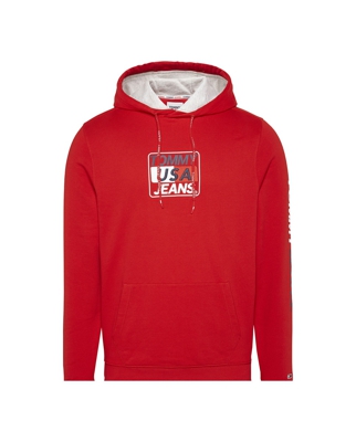 Tommy Jeans - Sudadera De Hombre Con Capucha Y Logo Delantero En Rojo