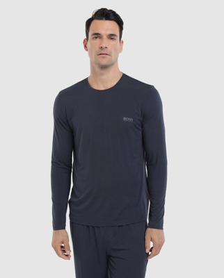Boss - Camiseta De Pijama De Hombre Hugo Azul De Manga Larga