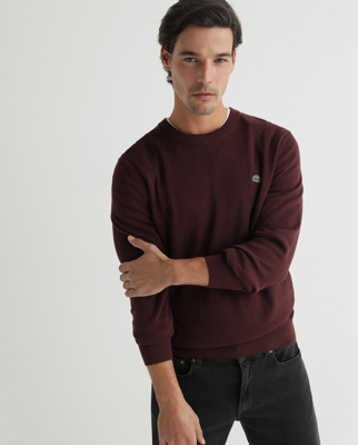 Lacoste - Jersey De Hombre Burdeos Con El Cuello Redondo