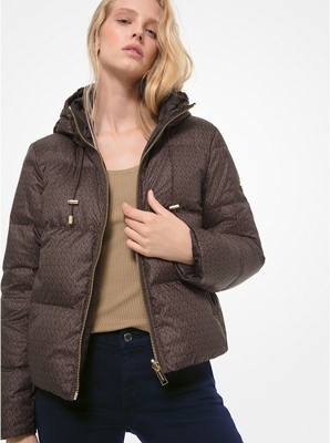 Wendbare Daunenjacke aus Ciré mit Mini-Logomuster