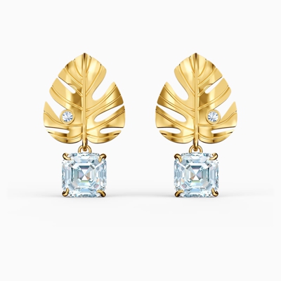 TROPICAL LEAF OHRRINGE, WEISS, VERGOLDET