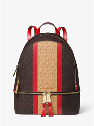 Rhea Medium Striped Logo and Leather Backpack en oferta