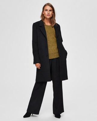 Selected Femme - Abrigo De Mujer De Lana Reciclada Largo