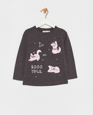 Sfera - Camiseta De Niña Gris Con Parches Gatos