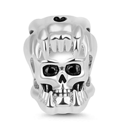GNOCE Skull Charm Bead Cráneo de Plata Esterlina en Dientes de Tigre Charm Bead Fit Pulsera/Collar Encanto de Halloween Para Mujer en oferta