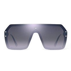 JIM HALO Oversized Proteger Gafas de Sol Plano Top Gradiente Lente Sin Marco Montura Anteojos Para Hombre Mujer(Marco Negro/Lente Plateado Espejo) en oferta
