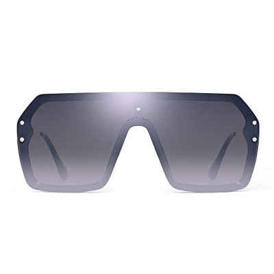 JIM HALO Oversized Proteger Gafas de Sol Plano Top Gradiente Lente Sin Marco Montura Anteojos Para Hombre Mujer(Marco Negro/Lente Plateado Espejo)