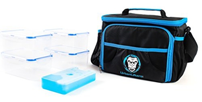 Urban Lifters Meal Prep Bag. Lightweight + High Quality Bag complete with 4 containers + ice pack. Ideal for Meal Management. Insulated food storage, 