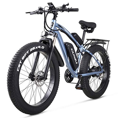 GUNAI Bicicleta eléctrica 1000W 48V Off-Road Fat 26 ”4.0 Neumático Bicicleta eléctrica de montaña con Asiento Trasero （Azul）