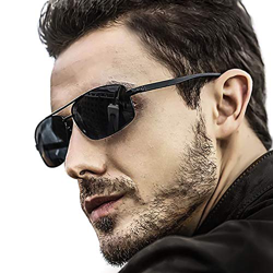 LVIOE Hombres Polarizadas Gafas De Sol Rectangulares Marco De Metal Protección 100% UVA & UVB (Negro/Gris) precio