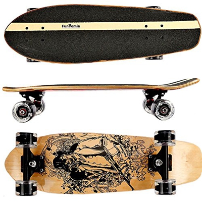 FunTomia Cruiser midi-board o skateboard de 65 cm, madera de arce canadiense de 7 capas o madera de arce canadiense de 5 capas y 2 capas de madera de 