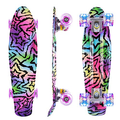Caroma Skateboards para Principiantes, Mini monopatín de Crucero Completo de 22 Pulgadas con Ruedas con luz LED para niños, Adolescentes, niñas y niño