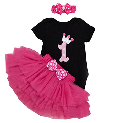 BabyPreg Bebé Niñas 1er Cumpleaños tutú con Juego de Diadema (Negro, 9-12 Meses)