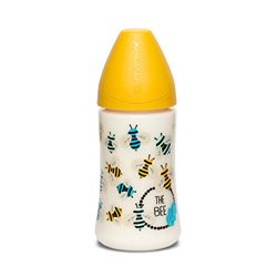 Suavinex, Biberón +0 Meses 3 Posiciones Silicona, Abejitas Amarillo, 270 ml en oferta