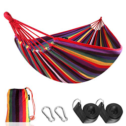 Anyoo Hamaca de Algodón para Jardín al Aire Libre Cama Portátil de Lona con Cuerdas para Acampar Capacidad de 200 Kg Peso Ligera con Bolsa para Jardín características