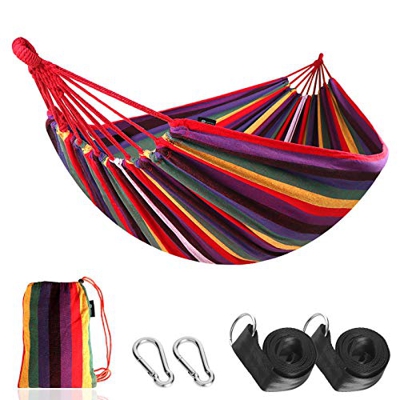 Anyoo Hamaca de Algodón para Jardín al Aire Libre Cama Portátil de Lona con Cuerdas para Acampar Capacidad de 200 Kg Peso Ligera con Bolsa para Jardín