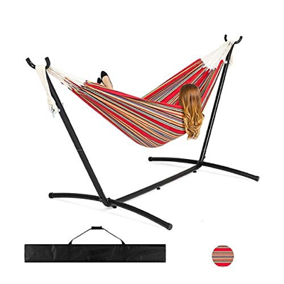 KL2 - Hamaca de algodón con estructura de metal, color rojo