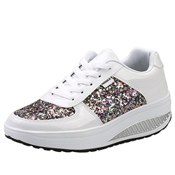 Mujer Zapatillas de Deporte Cuña Zapatos para Caminar Aptitud Plataforma Sneakers con Cordones Calzado de Tacón 4cm Blanco EU 35 características