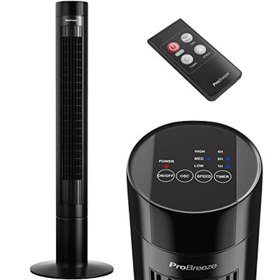 Pro Breeze Ventilador de Torre Oscilante de 100cm - Potente motor de 45W. Con Control Remoto, Temporizador de 7 h y 3 Velocidades de Ventilador de Ref