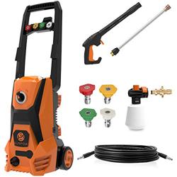 Hidrolimpiadora - SUNPOW Hidrolimpiadora de Alta Presión (169 bar Max, 342L / h, 1800W) 4 tipos de boquillas, Manguera, Depósito para Detergente características