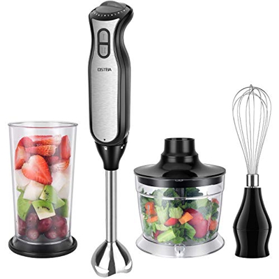 Batidora de Mano OSTBA Batidora Multifunción 4 en 1 con Picadora de 700 ml y vaso licuadora,Batidor de Acero Inoxidable,Batidora de Inmersión de 8 Vel