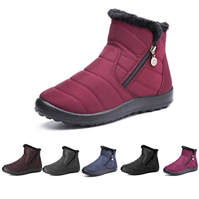 Botas de Nieve para Mujer,Camfosy Botines de Invierno Impermeables Piel Interior cálida Zapatos Planos Tacón Plano Ciudad Botas Antideslizante Cómoda 