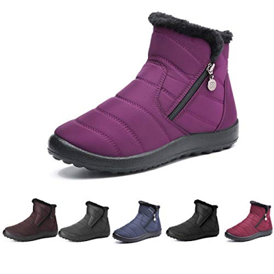 Botas de Nieve para Mujer,Camfosy Botines de Invierno Impermeables Piel Interior cálida Zapatos Planos Tacón Plano Ciudad Botas Antideslizante Cómoda 