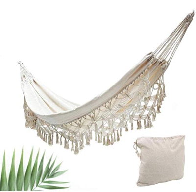 KIOPS Hamacas Colgantes Exteriores con Bolsa de Transporte Hamaca de Algodón Jardin Exterior Hamaca Brasileña se Adapta a la Mayoría de los Marcos de 