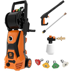 Hidrolimpiadora - SUNPOW Hidrolimpiadora de Alta Presión (169 bar Max, 342L / h, 1800W) 4 tipos de boquillas, Enrollador de Manguera, Manguera, Depósi en oferta