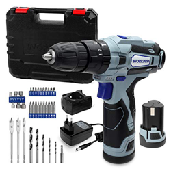 WORKPRO 37PC-Taladro Percutor Inalámbrico 12V, 2000 mAh, Max.20 Nm,18+ 3 Ajuste de torque,2 velocidades, 2 Paquete de Batería,con luz LED,Ideal para p en oferta