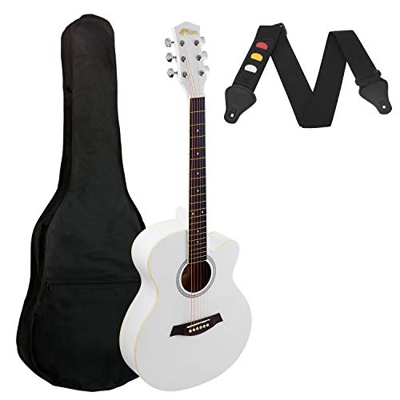 Tiger Guitarra acústica de cuerpo pequeño para principiantes - Blanco