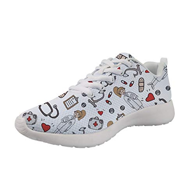 Showudesigns Zapatillas de Deportivos de Running para Mujer Enfermero Gimnasia Ligero Sneakers corazón La píldora Diseño Blanco 37EU