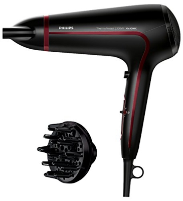 Philips Thermoprotect HP8238/10 Secador de Pelo, 2300 W, Seis posiciones flexibles de velocidad y temperatura para un control completo, Color Negro y 