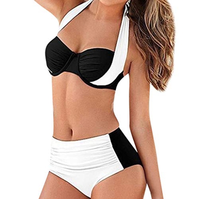 riou Bikinis Mujer 2019 Push Up Trajes de Baño Sexy Bikini con Cintura Alta Acolchado Cosiendo Color Dividido BañAdores Conjunto de Bikini con Relleno
