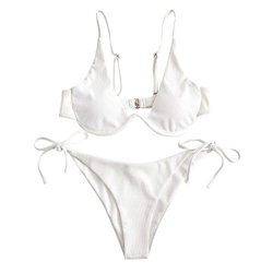ZAFUL - Conjunto de bikini de dos piezas para mujer, con cableado en V, alta presión, con perchas de corte alto Blanco-3 S en oferta