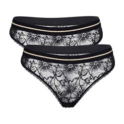 DANISH ENDURANCE Tanga de Encaje para Mujer, Pack de 2 (Negro, S) precio