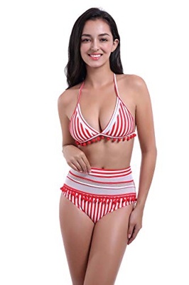 SDINAZ Mujer Bikinis Conjuntos Cintura Alta Tops de Bikini Halter Push Up Sexy Dos Pieza de Baño Beachwear