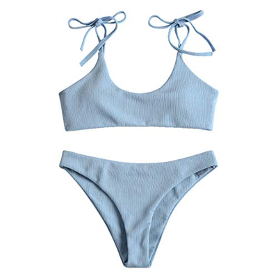 Zaful Bikini de dos piezas para mujer, parte superior acolchada con tirantes ajustables azul L